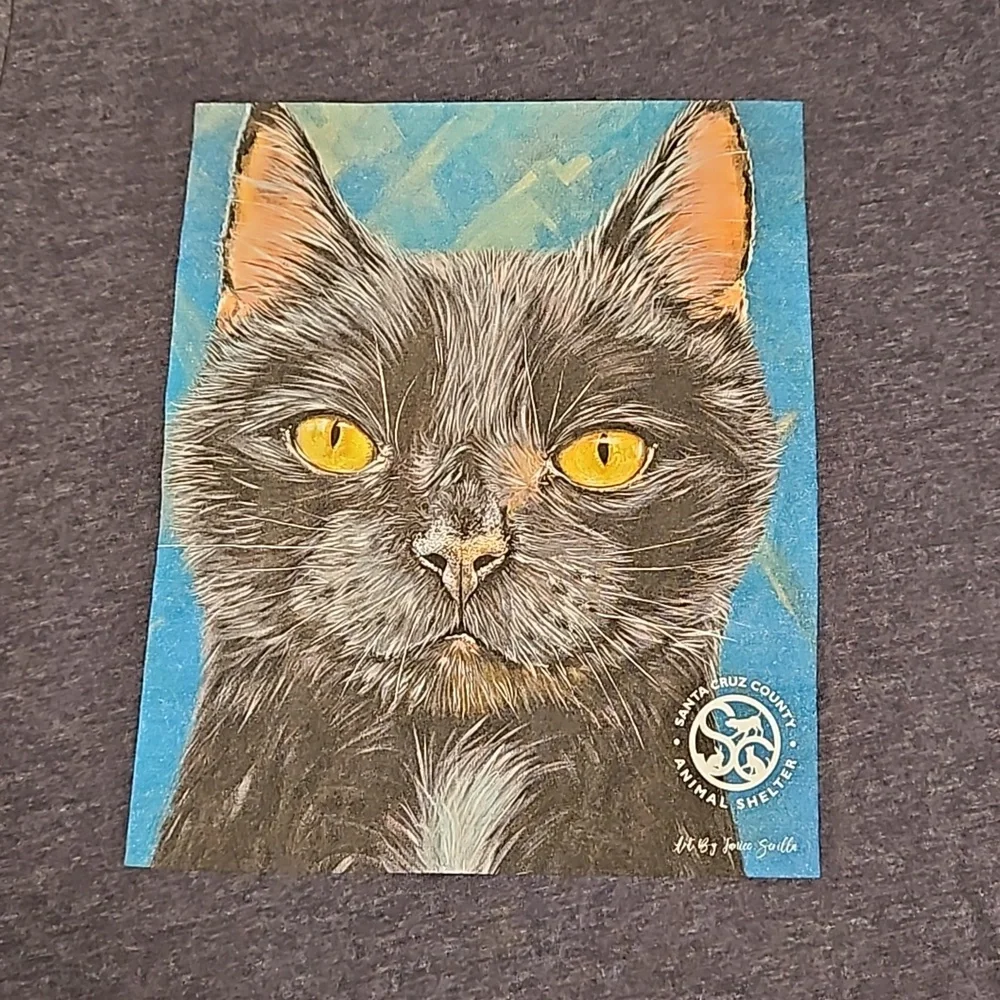 Cat face graphic tee gray black short sleeve Santa Cruz Animal Shelter Medium - Picture 2 of 7